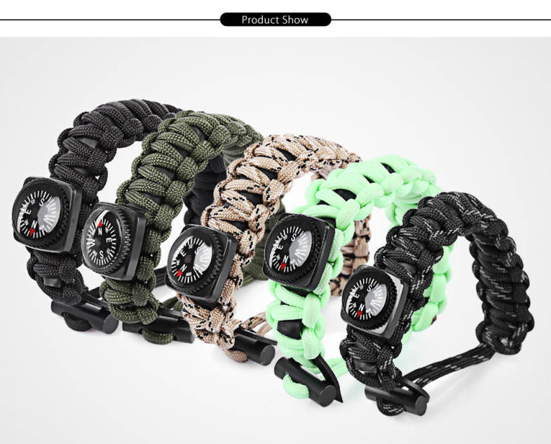 Emergency Paracord Outdoor Survival Utility Bracelet Kit with Mini Saw Compass
