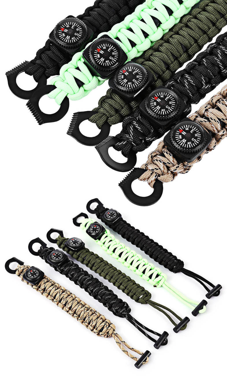 Emergency Paracord Outdoor Survival Utility Bracelet Kit with Mini Saw Compass
