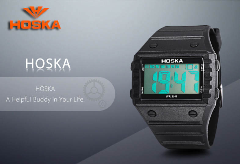 HOSKA H033B Children Digital Watch Alarm Day Stopwatch Backlight Rectangle Dial 5ATM Wristwatch