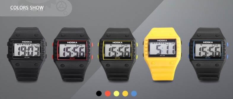 HOSKA H033B Children Digital Watch Alarm Day Stopwatch Backlight Rectangle Dial 5ATM Wristwatch