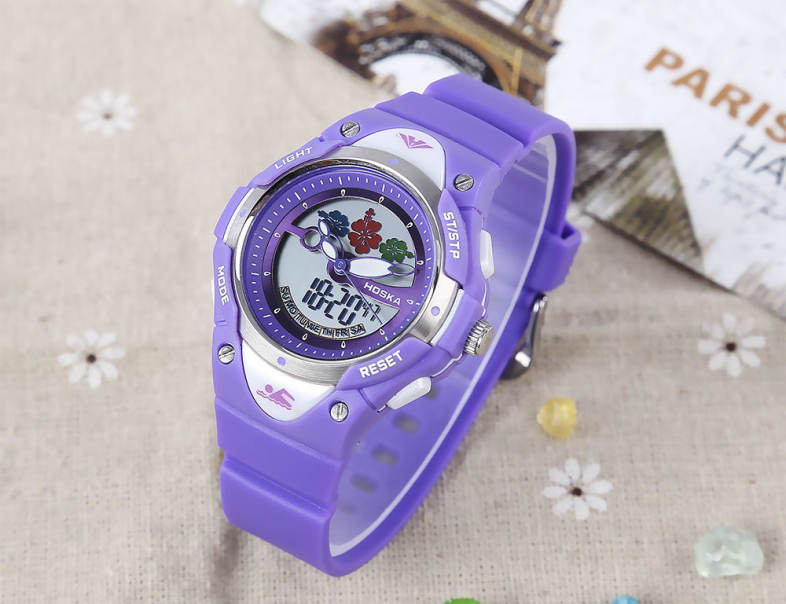 HOSKA HD023S Dual Movt Kids Quartz Watch Date Day Chronograph Display LED Digital Wristwatch