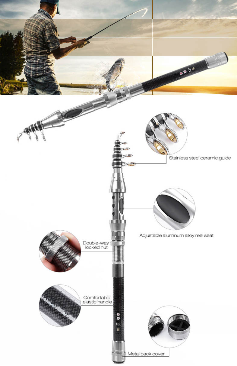 LEO Carbon Fiber Mini Automatic Fishing Rod Sea River Lake Pole Fish Device