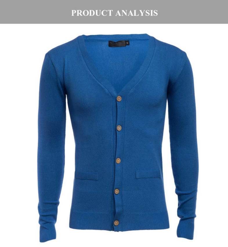 Casual Solid Color V Neck Long Sleeve Slim Fit Knitwear for Men