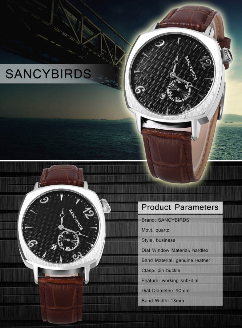 SANCYBIRDS FY981 Men Quartz Watch Tilt Numerals Dial Working Sub-dial Date Display Wristwatch