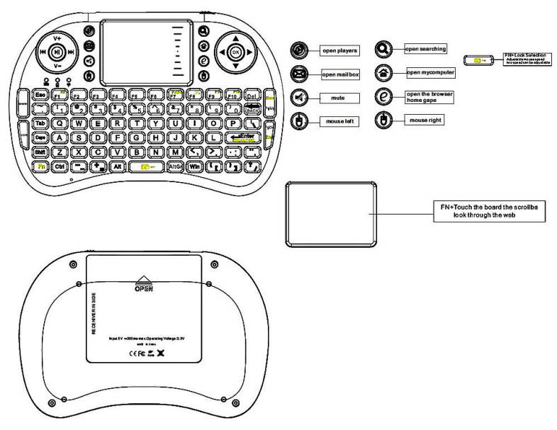 M2S 2.4GHz Wireless QWERTY Keyboard Touchpad with USB Receiver