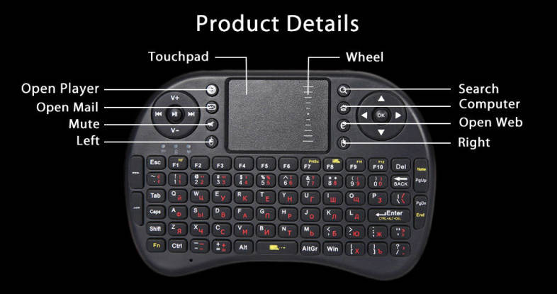M2S 2.4GHz Wireless QWERTY Keyboard Touchpad with USB Receiver