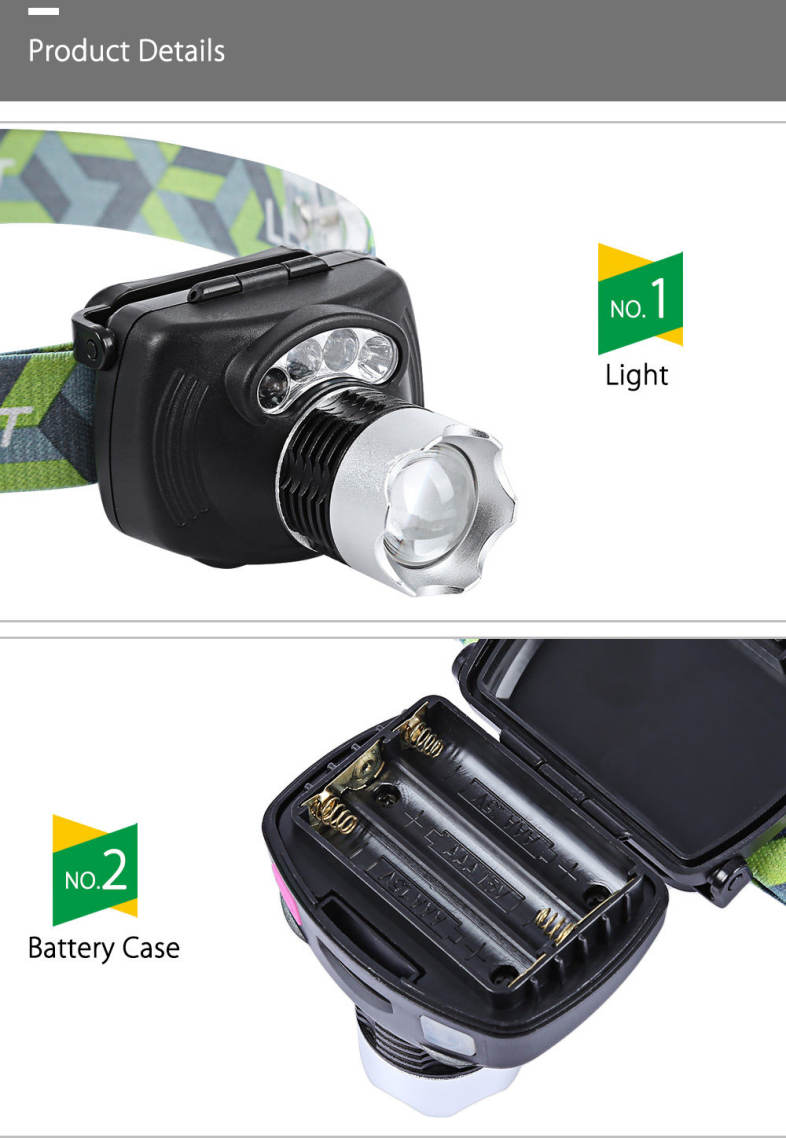 LEO Adjustable Focusing Sensor Headlamp Headlight for Fishing Camping Hunting Hiking