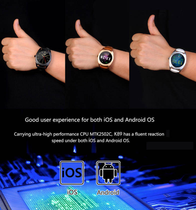 CACGO K89 Bluetooth 4.0 Heart Rate Monitor Smart Watch with Three-axis Accelerometer Loudspeaker