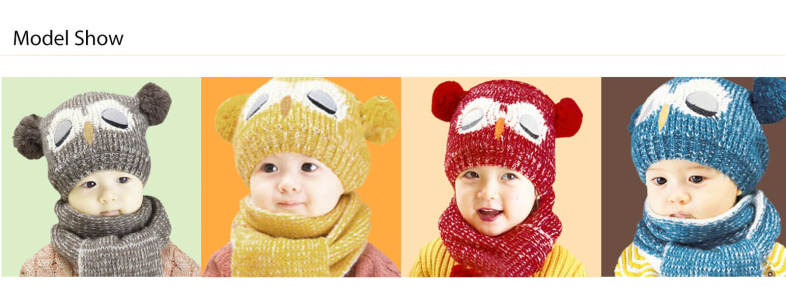 Owl Pom-pom Hat with Scarf for Children