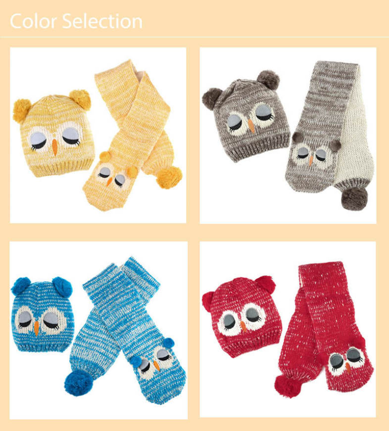 Owl Pom-pom Hat with Scarf for Children
