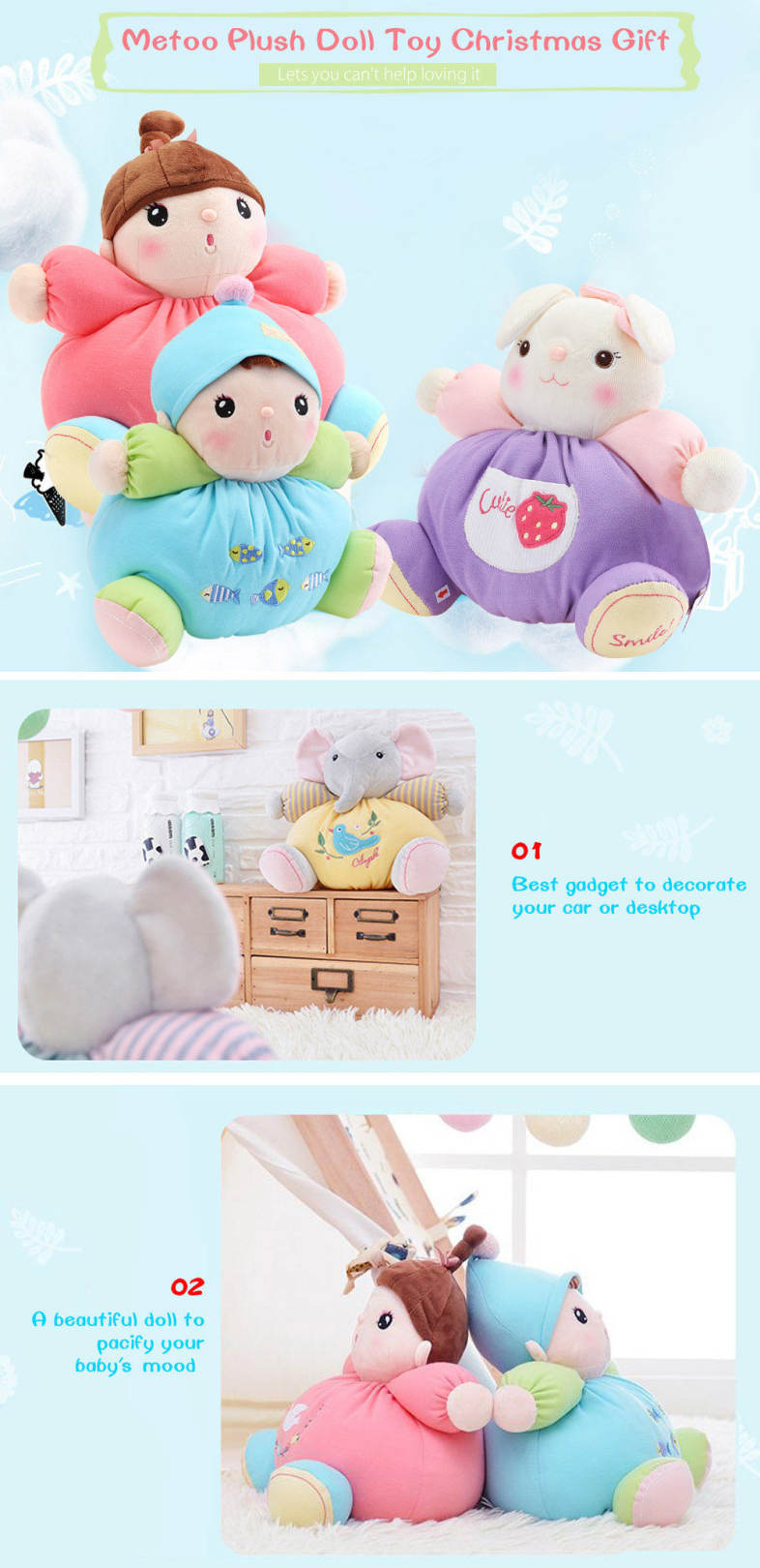 Metoo Plush Doll Toy Birthday Christmas Gift for Baby