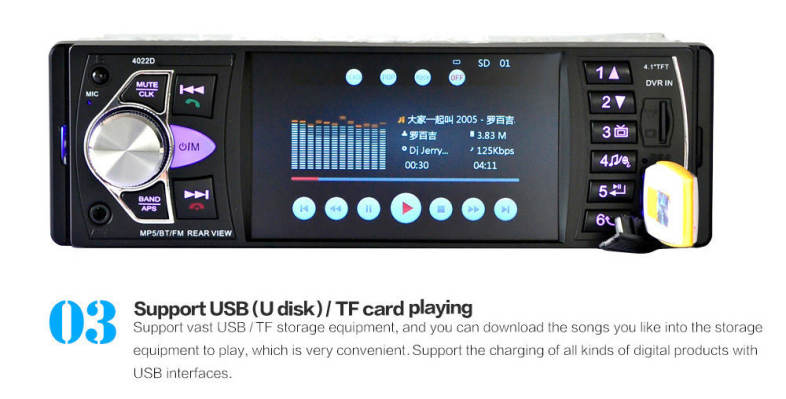 4022D 4.1 Inch Car MP5 Player Stereo Audio Bluetooth TFT Screen FM Station Video with Remote Control Camera