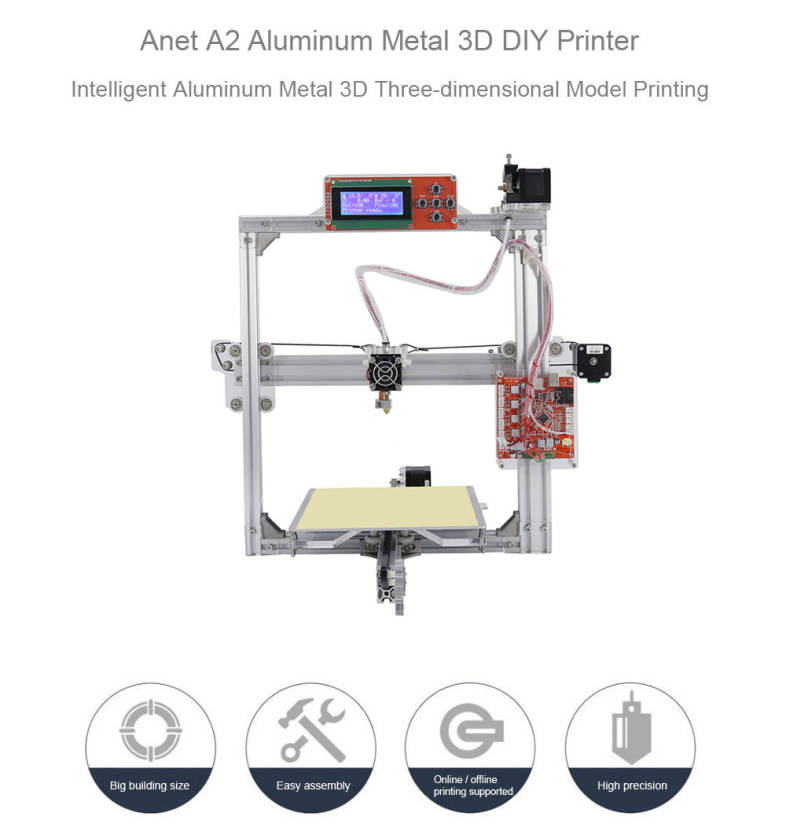 Anet A2 Aluminum Metal 3D Three-dimensional DIY Printer with TF Card Off-line Printing / LCD Display