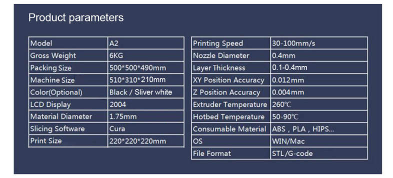 Anet A2 Aluminum Metal 3D Three-dimensional DIY Printer with TF Card Off-line Printing / LCD Display
