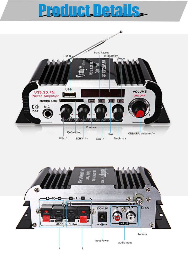 Kentiger HY - 600 IR Control FM MP3 USB Playback Digital Audio Amplifier