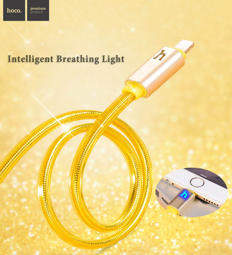 HOCO UPL12 2.4A Metal Jelly Texture Intelligent Breathing Light Braided Cable for iPhone 1.2M
