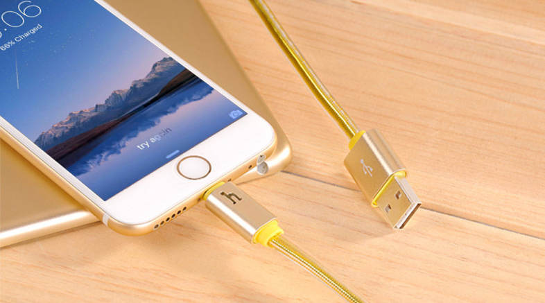 HOCO UPL12 2.4A Metal Jelly Texture Intelligent Breathing Light Braided Cable for iPhone 1.2M