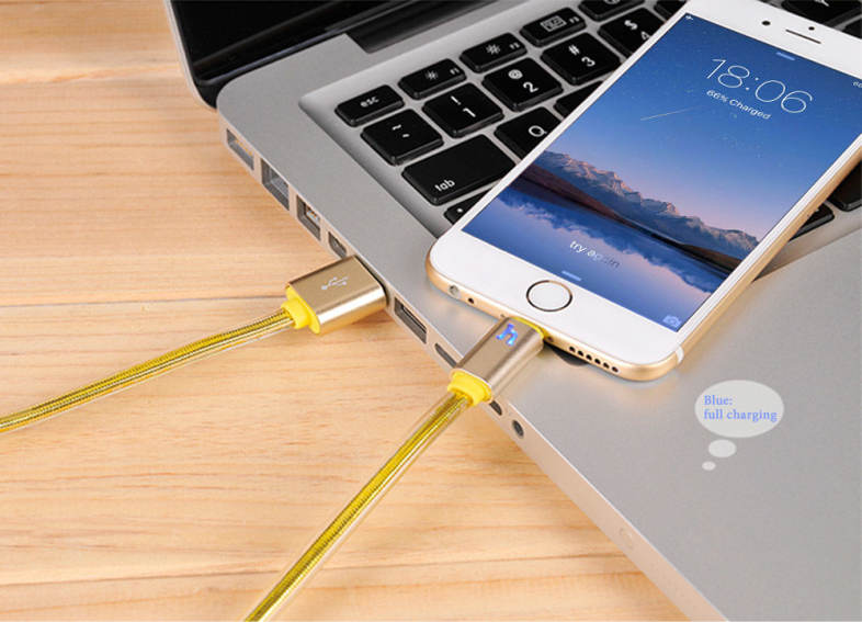 HOCO UPL12 2.4A Metal Jelly Texture Intelligent Breathing Light Braided Cable for iPhone 1.2M
