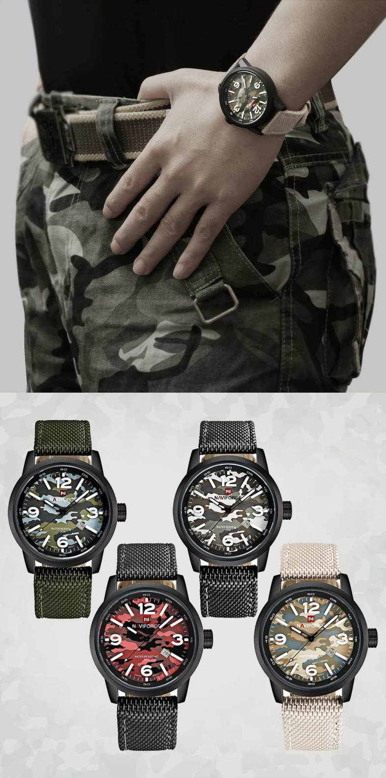 Naviforce 9080 Male Quartz Watch Luminous Date Display 3ATM Canvas Band Wristwatch Naviforce 9080 Male Quartz Watch Luminous Date Display 3ATM Canvas Band Wristwatch