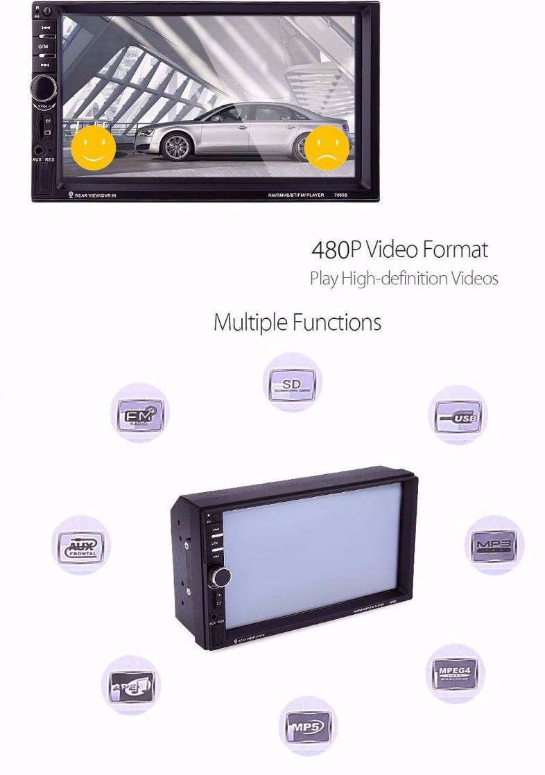 7060B 7 inch Car Audio Stereo MP5 Player 12V Auto Video Remote Control Rearview Camera