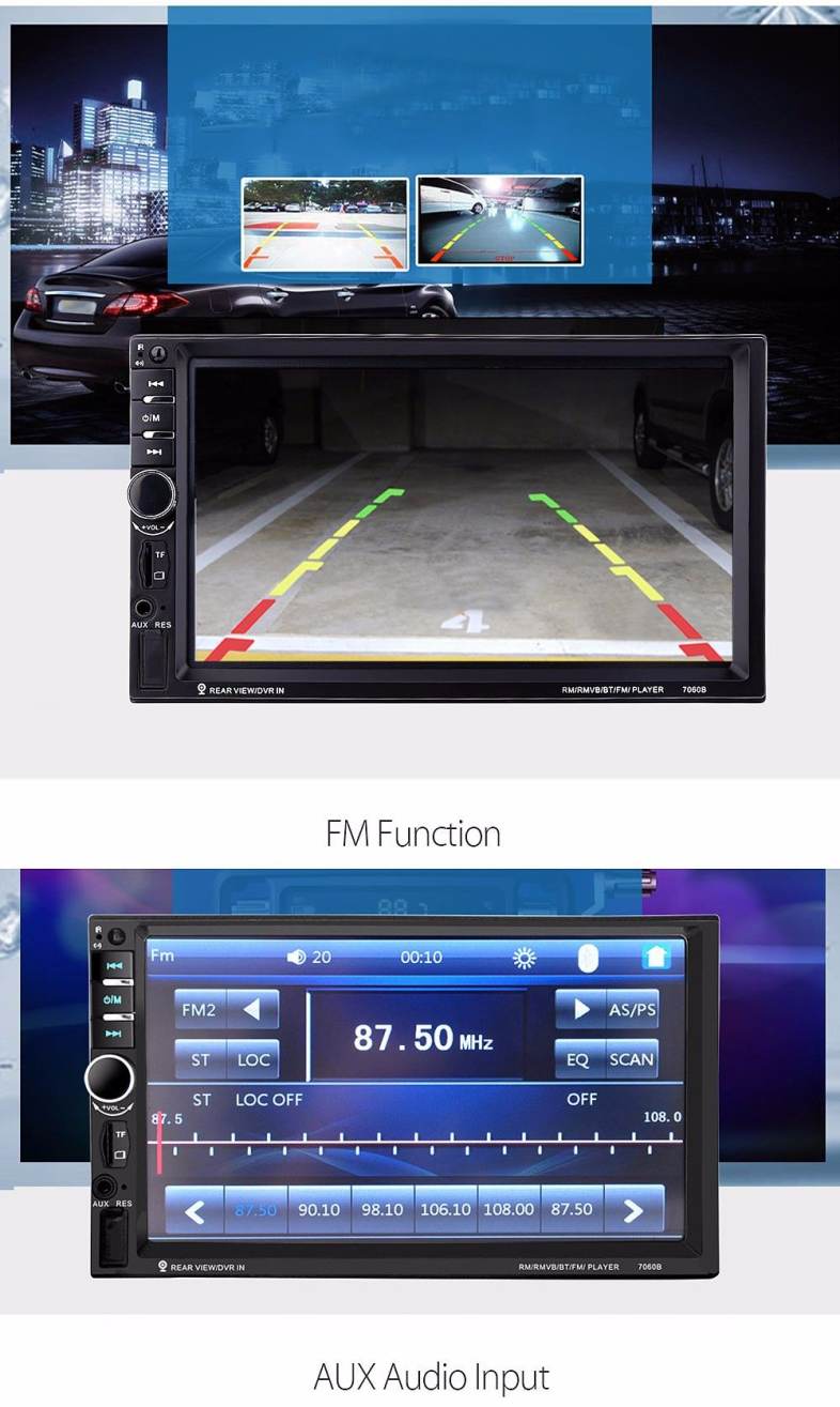 7060B 7 inch Car Audio Stereo MP5 Player 12V Auto Video Remote Control Rearview Camera