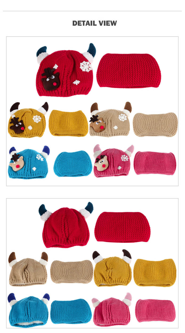 Lovely Horn Snow Deer Pattern Christmas Knitted Babies Warm Hat with Scarf