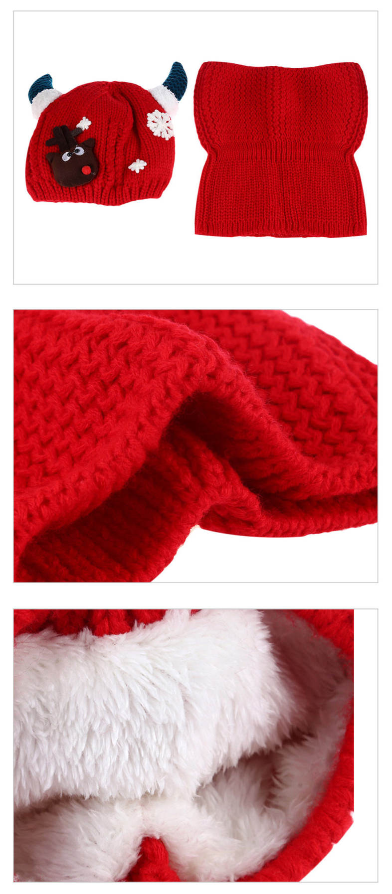 Lovely Horn Snow Deer Pattern Christmas Knitted Babies Warm Hat with Scarf