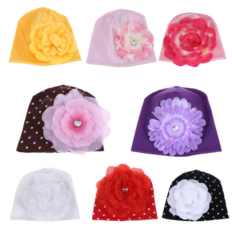 Cute Babies Solid Dot Print Flowers Cotton Elastic Princess Hat