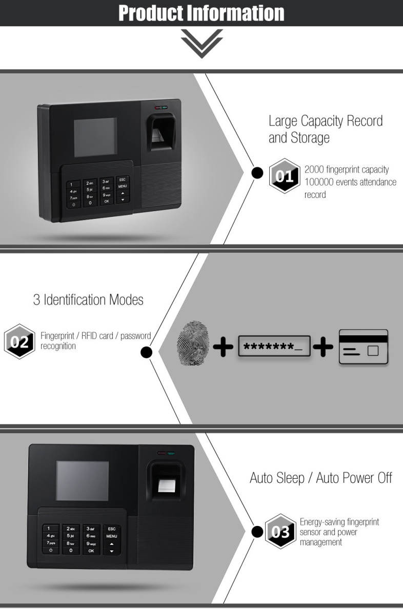 Realand A - C031 Fingerprint Reader Time Attendance Face Recognition Checking Recorder
