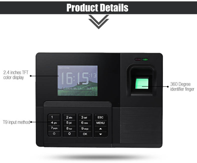 Realand A - C031 Fingerprint Reader Time Attendance Face Recognition Checking Recorder