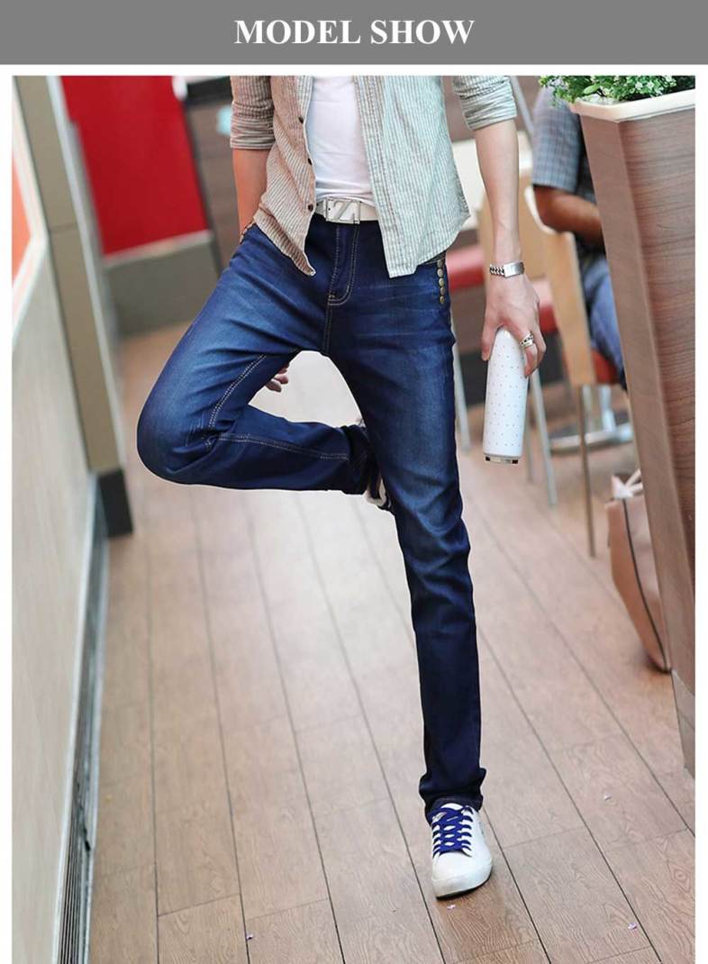 Fashionable Zipper Design Pocket Decoration Mid-rise Slim Fit Jeans for Men
