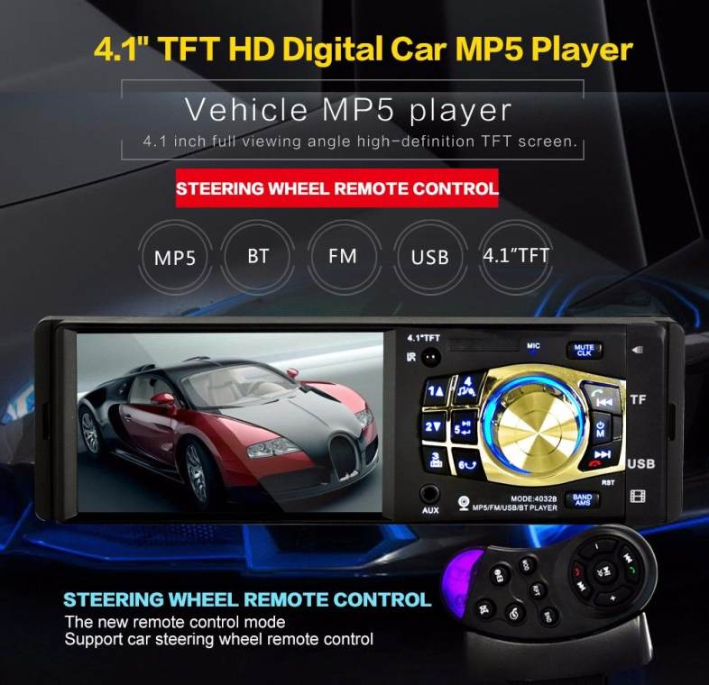 4032B 4.1 inch Vehicle-mounted MP5 Bluetooth Car Radio Multimedia Player Audio Video with Camera Remote Control