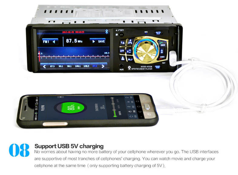 4032B 4.1 inch Vehicle-mounted MP5 Bluetooth Car Radio Multimedia Player Audio Video with Camera Remote Control