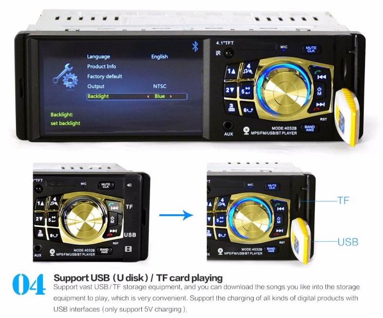 4032B 4.1 inch Vehicle-mounted MP5 Bluetooth Car Radio Multimedia Player Audio Video with Camera Remote Control