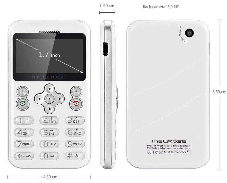 MELROSE M6 1.70 inch Pocket Card Phone Camera Bluetooth MP3 Playback FM Alarm Recorder Calender