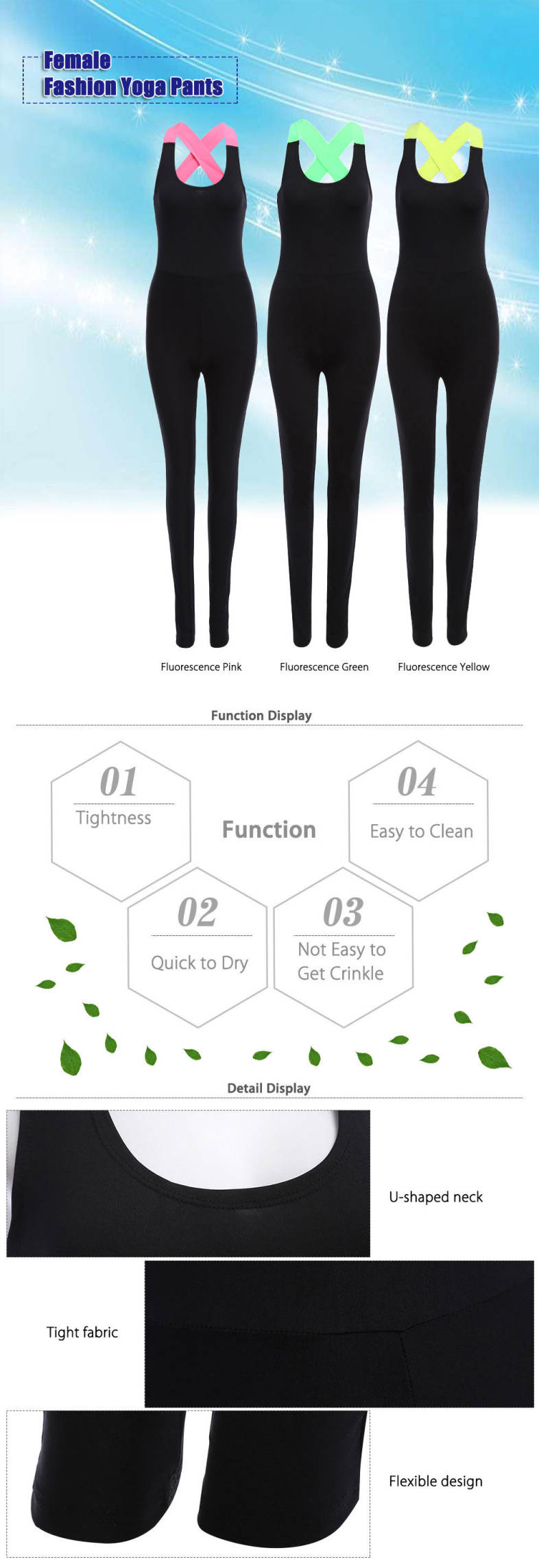Women Sport Yoga Workout Gym Fitness Leggings Pants Jumpsuit Athletic Clothing