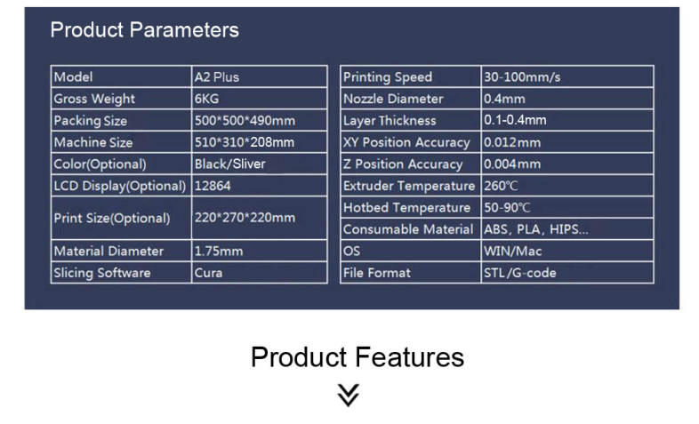 Anet A2 Plus Aluminum Metal 3D Three-dimensional DIY Printer with TF Card Off-line Printing / Optional LCD Display