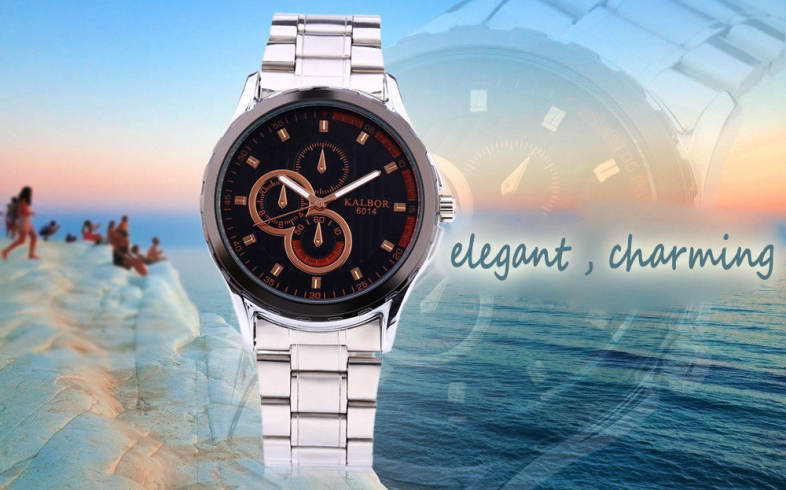 KALBOR 6014 Business Male Quartz Watch Decorative Sub-dial Wristband