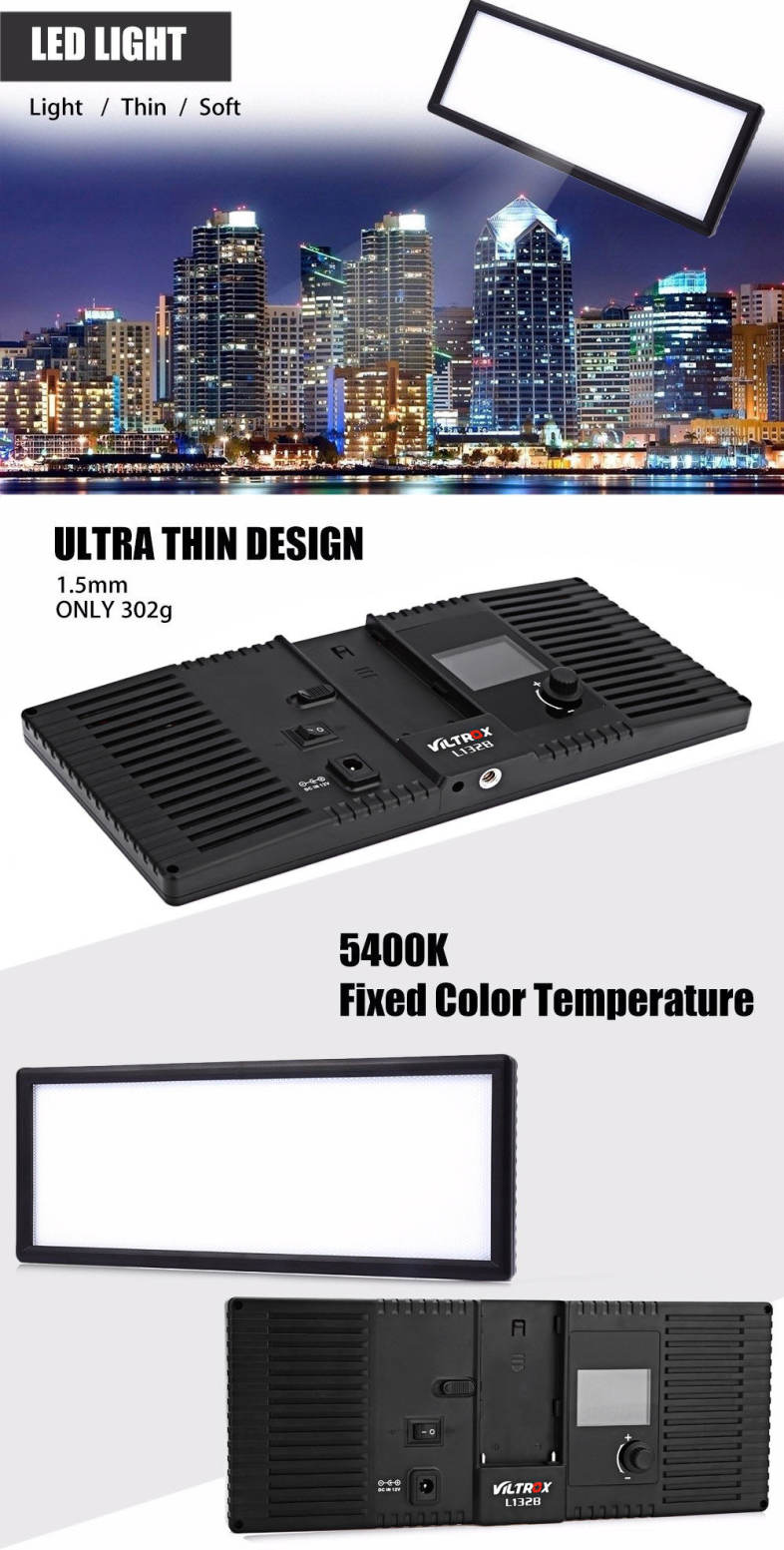 VILTROX L - 132B Dimmable 5400K Ultra Thin Photography LED Light
