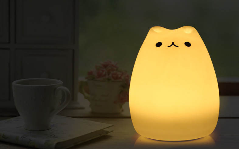 Color Changing Silicone Cat Night Light Baby Nursery Bedside Lamp