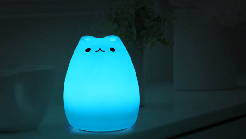 Color Changing Silicone Cat Night Light Baby Nursery Bedside Lamp