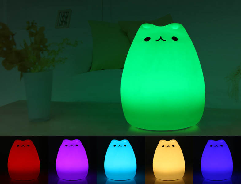 Color Changing Silicone Cat Night Light Baby Nursery Bedside Lamp