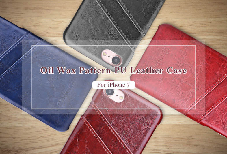 TOMKAS Oil Wax PU Leather Back Cover Case with Card Holder Function for iPhone 7