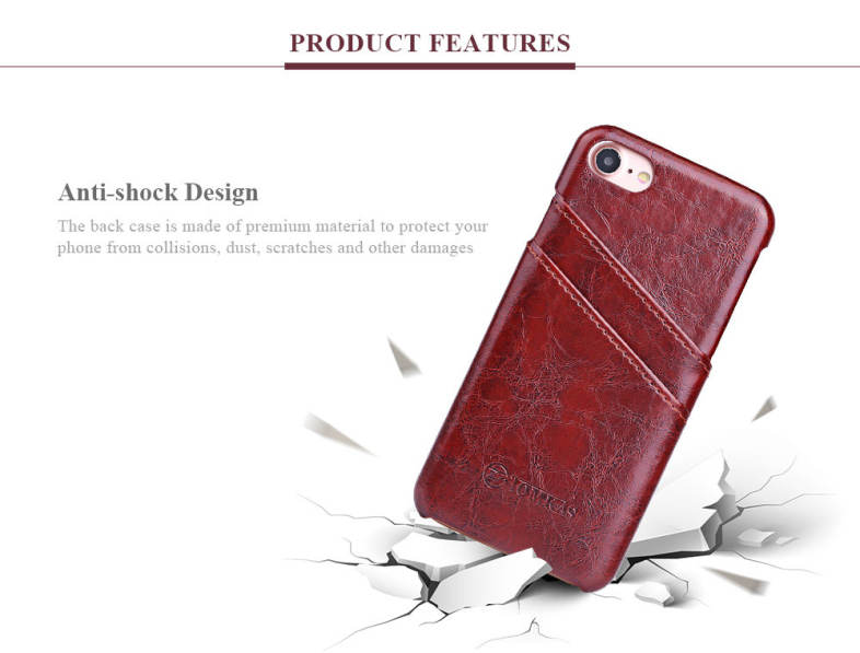 TOMKAS Oil Wax PU Leather Back Cover Case with Card Holder Function for iPhone 7