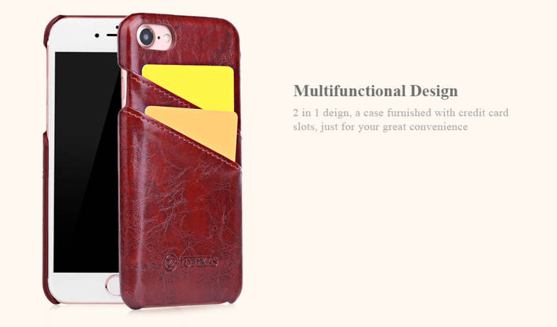 TOMKAS Oil Wax PU Leather Back Cover Case with Card Holder Function for iPhone 7