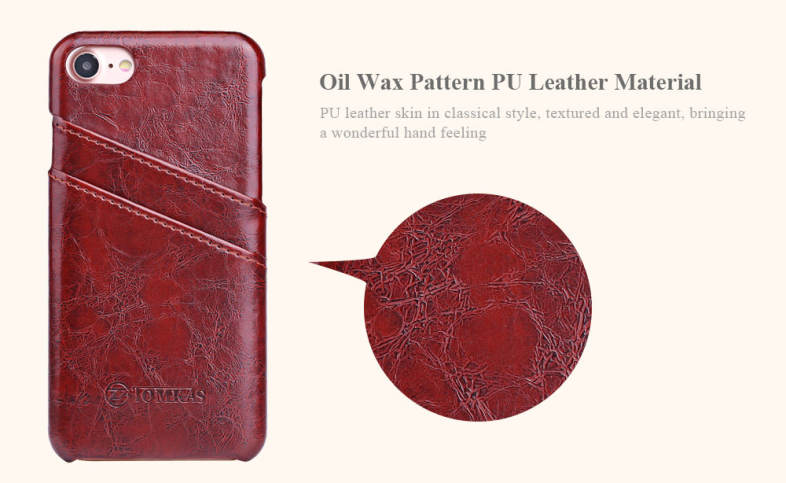 TOMKAS Oil Wax PU Leather Back Cover Case with Card Holder Function for iPhone 7