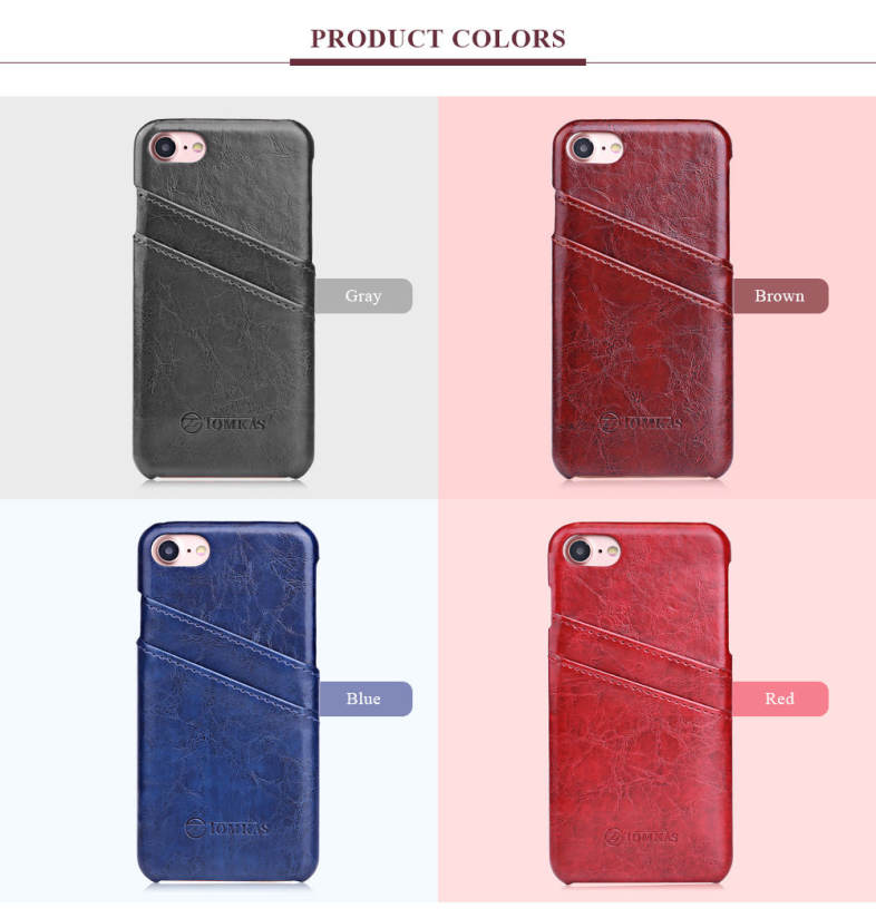 TOMKAS Oil Wax PU Leather Back Cover Case with Card Holder Function for iPhone 7
