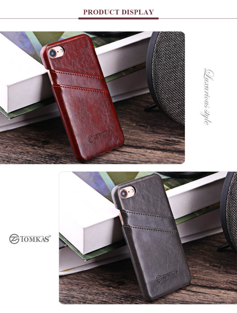 TOMKAS Oil Wax PU Leather Back Cover Case with Card Holder Function for iPhone 7