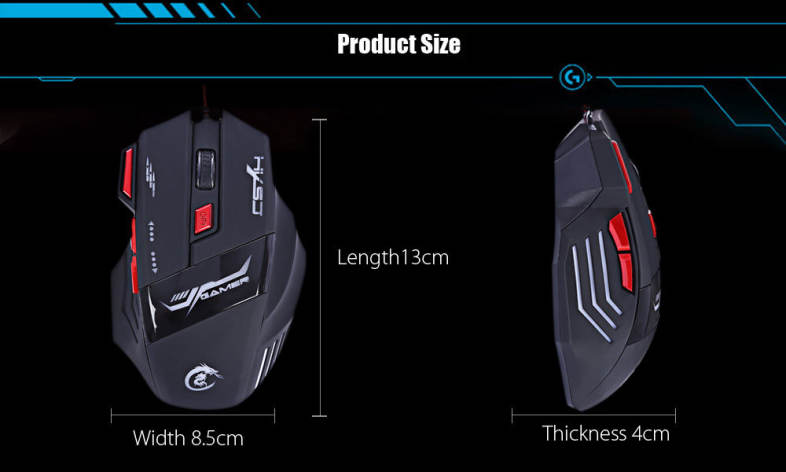 HXSJ H100 3200DPI Wired Optical Game Mouse with LED Light