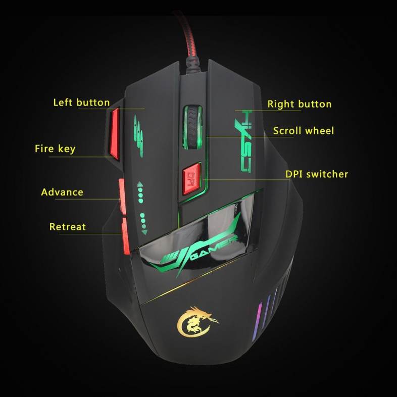 HXSJ H100 3200DPI Wired Optical Game Mouse with LED Light